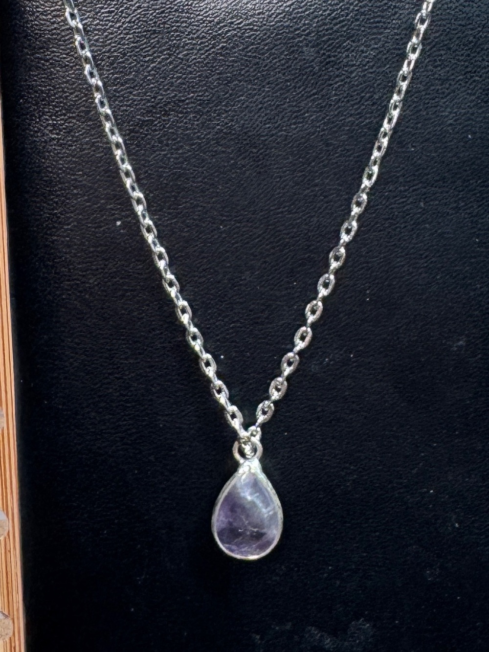 Silver Teardrop Amethyst Pendant Necklace - Purple